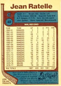 1977-78 O-Pee-Chee #40 Jean Ratelle Back