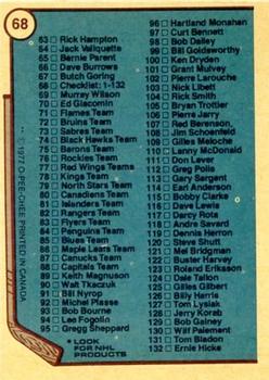 1977-78 O-Pee-Chee #68 Checklist: 1-132 Back