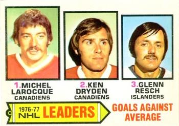 1977-78 O-Pee-Chee #6 1976-77 NHL Leaders Goals Against Average (Michel Larocque / Ken Dryden / Glenn Resch) Front