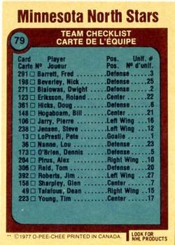 1977-78 O-Pee-Chee #79 Minnesota North Stars Team Back