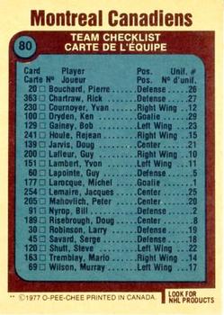 1977-78 O-Pee-Chee #80 Montreal Canadiens Team Back