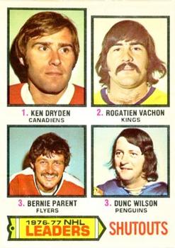 1977-78 O-Pee-Chee #8 1976-77 NHL Leaders Shutouts (Ken Dryden / Rogie Vachon / Bernie Parent / Dunc Wilson) Front