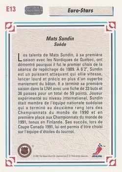 1991-92 Upper Deck French - Euro-Stars #E13 Mats Sundin Back