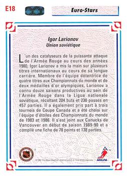 1991-92 Upper Deck French - Euro-Stars #E18 Igor Larionov Back