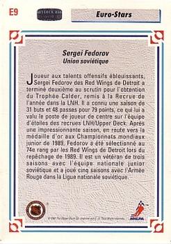 1991-92 Upper Deck French - Euro-Stars #E9 Sergei Fedorov Back