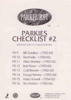 1992-93 Parkhurst - Parkie Reprints #NNO Parkies Checklist #2: PR-9 - PR-16 Back