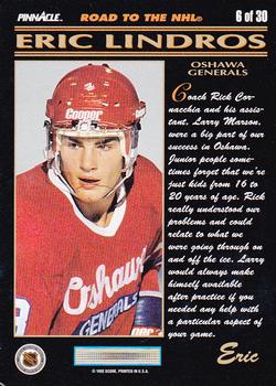 1992-93 Pinnacle Eric Lindros #6 Oshawa Generals Back