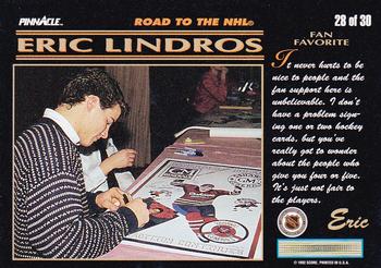 1992-93 Pinnacle Eric Lindros #28 Fan Favorite Back