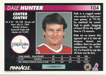 1992-93 Pinnacle Canadian #104 Dale Hunter Back