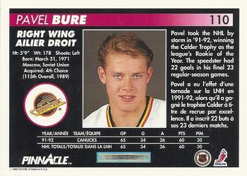 1992-93 Pinnacle Canadian #110 Pavel Bure Back