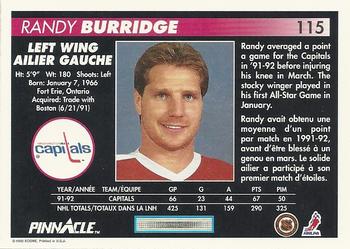 1992-93 Pinnacle Canadian #115 Randy Burridge Back