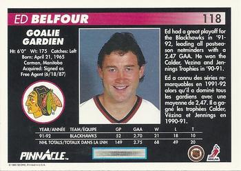 1992-93 Pinnacle Canadian #118 Ed Belfour Back