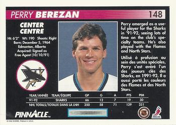 1992-93 Pinnacle Canadian #148 Perry Berezan Back