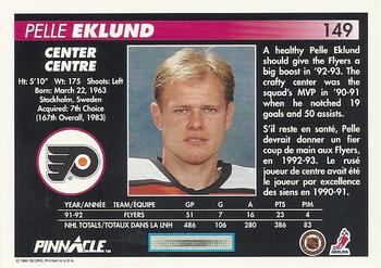 1992-93 Pinnacle Canadian #149 Pelle Eklund Back