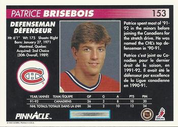 1992-93 Pinnacle Canadian #153 Patrice Brisebois Back