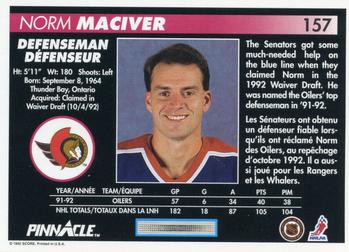 1992-93 Pinnacle Canadian #157 Norm Maciver Back