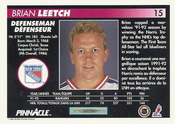 1992-93 Pinnacle Canadian #15 Brian Leetch Back