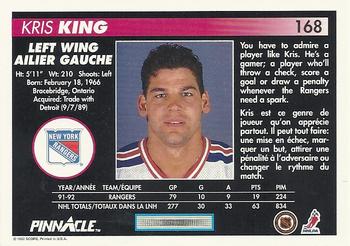1992-93 Pinnacle Canadian #168 Kris King Back