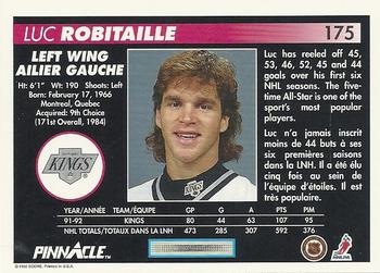 1992-93 Pinnacle Canadian #175 Luc Robitaille Back