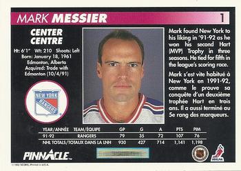 1992-93 Pinnacle Canadian #1 Mark Messier Back
