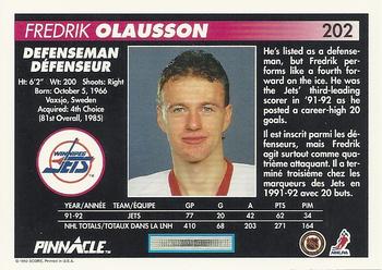 1992-93 Pinnacle Canadian #202 Fredrik Olausson Back