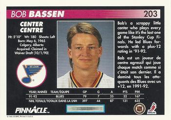 1992-93 Pinnacle Canadian #203 Bob Bassen Back