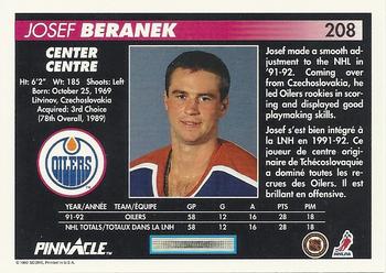 1992-93 Pinnacle Canadian #208 Josef Beranek Back