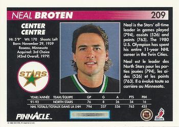 1992-93 Pinnacle Canadian #209 Neal Broten Back