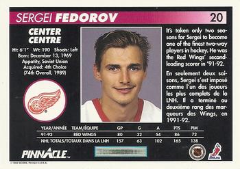 1992-93 Pinnacle Canadian #20 Sergei Fedorov Back