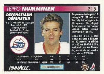 1992-93 Pinnacle Canadian #215 Teppo Numminen Back