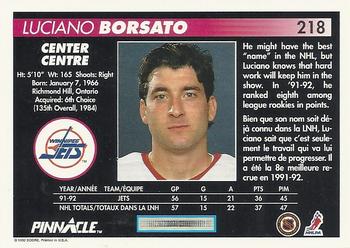 1992-93 Pinnacle Canadian #218 Luciano Borsato Back