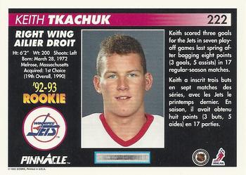 1992-93 Pinnacle Canadian #222 Keith Tkachuk Back