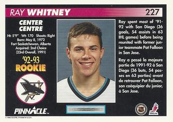 1992-93 Pinnacle Canadian #227 Ray Whitney Back