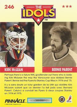 1992-93 Pinnacle Canadian #246 Kirk McLean / Bernie Parent Back