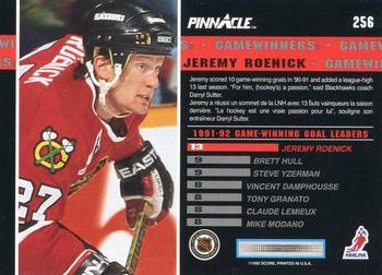 1992-93 Pinnacle Canadian #256 Jeremy Roenick Back