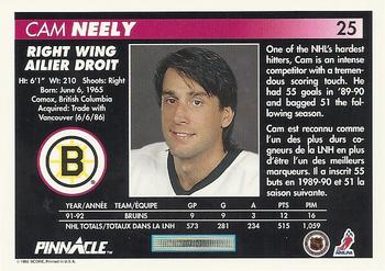1992-93 Pinnacle Canadian #25 Cam Neely Back
