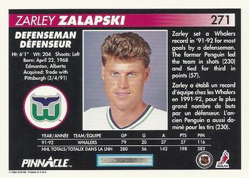 1992-93 Pinnacle Canadian #271 Zarley Zalapski Back