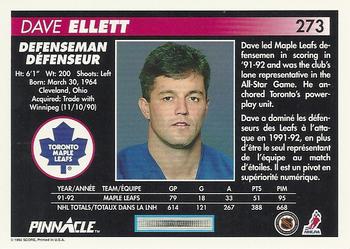 1992-93 Pinnacle Canadian #273 Dave Ellett Back
