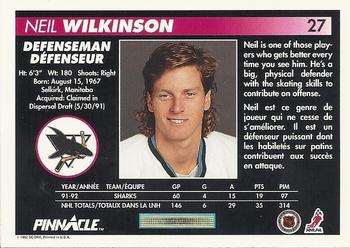 1992-93 Pinnacle Canadian #27 Neil Wilkinson Back