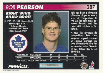 1992-93 Pinnacle Canadian #287 Rob Pearson Back