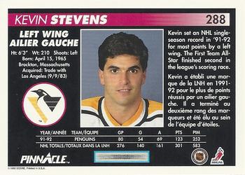 1992-93 Pinnacle Canadian #288 Kevin Stevens Back