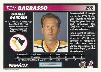 1992-93 Pinnacle Canadian #298 Tom Barrasso Back
