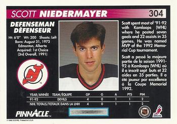 1992-93 Pinnacle Canadian #304 Scott Niedermayer Back