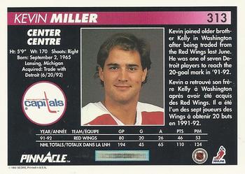 1992-93 Pinnacle Canadian #313 Kevin Miller Back
