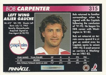 1992-93 Pinnacle Canadian #315 Bob Carpenter Back