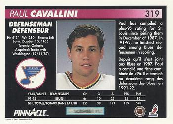 1992-93 Pinnacle Canadian #319 Paul Cavallini Back