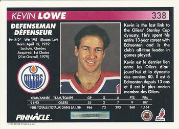 1992-93 Pinnacle Canadian #338 Kevin Lowe Back
