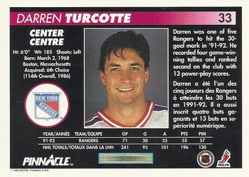 1992-93 Pinnacle Canadian #33 Darren Turcotte Back