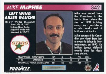1992-93 Pinnacle Canadian #342 Mike McPhee Back
