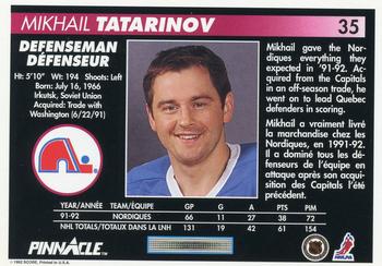 1992-93 Pinnacle Canadian #35 Mikhail Tatarinov Back